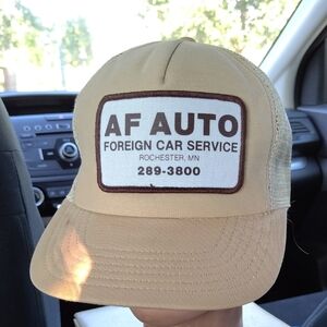 Vtg AF Auto Foreign Car Service Rochester MN Stitched Patch Trucker Mesh Hat Cap